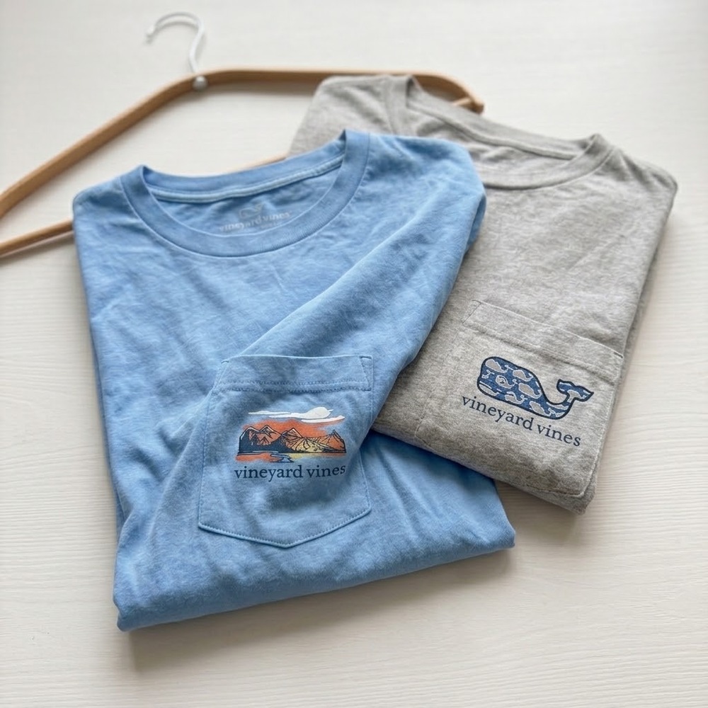 Vineyard Vines Pocket Tee Bundle Men's XL Whale Logo + Scenic Graphic (2 Shirts)